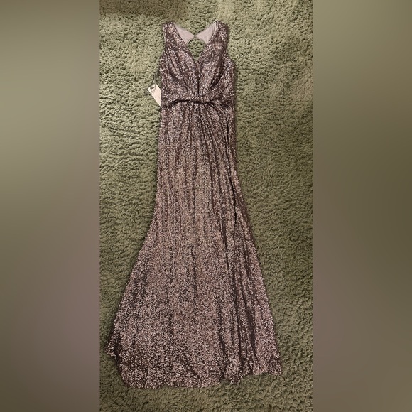 franssical Dresses & Skirts - NWT Franssical Silver Sequin Gown with Back Cut Out Size 6
